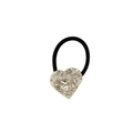 Silver heart hair tie with lava texture metal ornament and black elastic band - Volcanic Rock Heart 3.5cm / Silver