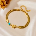 18K gold plated stainless steel snake chain bracelet with butterfly and turquoise bead - 3D Butterfly Pendant (Turquoise Butterfly N404)