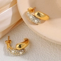 18k gold plated titanium earrings with rhinestones and streamlined design on satin - Rhinestone Spliced