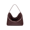 Deep burgundy woven leather hobo bag with large capacity and soft curved top handle - Grape Purple
