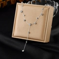 Collana a Y in acciaio inossidabile argento con ciondoli in zircone cubico scintillante - Stile con Intarsi in Zirconia Argento (N3148)