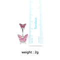 Pink butterfly belly button ring with silver base and measuring scale, weighs 2g - Pink