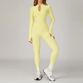 Ensemble de yoga sans couture 2 pièces avec haut zippé manches longues et legging jaune citron - S / Jacket + Leggings - Goose Yellow