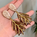 2509152a Coffee-colored Teardrop And Leaf Earrings (s925 Silver Needle)
