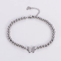 Bracciale a sfere in acciaio inossidabile minimalista con ciondolo a farfalla a doppio strato - Color Acciaio