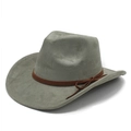 Vue détaillée du chapeau fedora gris avec cordon décoratif en cuir brun et noeud - M (56-59cm) / Vert Militaire