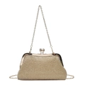 Sparkling gold rhinestone evening clutch bag with elegant chain strap and metal kiss-lock - Gold