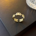 Gold plated H-letter geometric open ring with sparkling cubic zirconia inlay - Gold H-Letter Rhinestone Chain Style