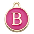 Round letter B pendant with rose red enamel and gold trim for DIY bracelets - Double-Sided Letter B / 1 Piece (12x14mm) / Rose Red