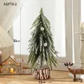Mini desktop Christmas tree with snow-flocked needles, silver balls, and wood base, 30cm - 30CM Style B (Flocked with Silver Balls Wood Base)