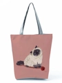 Close-up of pink tote bag showing cute cartoon cat print and canvas texture details - Long-haired Cat with Yarn Ball Print (hl3554)