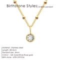 Roestvrijstalen 14K vergulde ketting met geboortesteenkristal voor april - April Wit (Witte Strass) / Goud