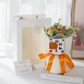 Handmade crochet persimmon bouquet in white gift bag with orange ribbon - 6 Persimmons Bouquet + Bag + LED