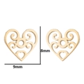 Polished gold heart stud earrings with filigree pattern, dimensions 9mm by 8mm - 425 Heart Hollow / Gold
