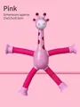 Pink giraffe suction cup telescopic toy with flexible corrugated tubes and suction feet - Pink Giraffe (No Light)