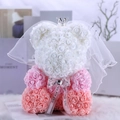 Handmade gradient white and pink rose teddy bear with silver crown and bridal veil - 35CM Naked Wedding Style Bear / Nude Pink Gradient