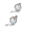 Sparkling opal-colored silver stud earrings with 6-prong setting and screw back - 0.3 Carat (4mm) / AB Rainbow