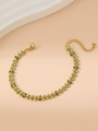 Golden leaf bracelet with olive green enamel accents and adjustable extension chain - Green Gold