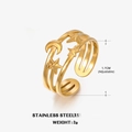 Anillo de acero inoxidable dorado de tres capas con detalles de estrella y luna - Luna Estrella Abierto (Dorado) / Dorado