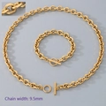 Golden 9.5mm wide stainless steel O-chain necklace and bracelet set with OT buckle - Bracelet 20CM / 9.5mm / Gold