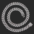 Men's hip hop silver Cuban chain necklace with sparkling zircon pavé and box clasp - 14mm / 50cm / Silver
