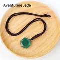 Natural green aventurine geometric polyhedral pendant necklace with adjustable brown cord - 2.5cm Hexagram Green Aventurine Pendant
