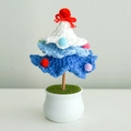 Handmade crochet Christmas tree in blue and white yarn with a white ceramic pot - Christmas Tree Blue