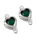 Green heart crystal connector charm with stainless steel setting for DIY jewelry - Silver Base-Dark Green