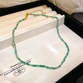 Baroque green agate beaded necklace with faceted stones and golden adjustable clasp - Green Gold Beaded Necklace (123#)