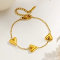 Minimalist gold heart bracelet with three 3D charms and adjustable lobster clasp closure - [XKB2018] Pointed Heart Bracelet Gold