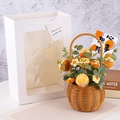 Handmade knitted orange fruit bouquet in woven basket with window gift bag - Persimmon (Wishes)