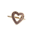 Detail of gold-plated hollow heart ring featuring micro-set purple zircon stones - Adjustable Open / Purple