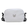 Sac caméra blanc en nylon avec emblème papillon argenté et bandoulière lettrée NICE - Blanc