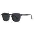 Retro smoke grey translucent square sunglasses with dark polarized lenses and metal rivets - Gray (C3)