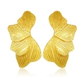 Textured gold leaf earrings made of polished stainless steel with embossed radial stripes - Radial Striped Large Fan