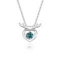 S925 sterling silver necklace featuring a silver heart-shaped antler pendant and blue stone - Moissanite Blue Green Stone Silver