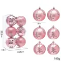 Pink Christmas ornaments set with star and tree patterns in matte and glossy finish - Pink Leaf Pattern Ball (6 Pcs/Box)