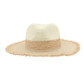 Cappello da sole in paglia intrecciata bicolore con tesa sfrangiata per vacanze estive - Top Crema + Tesa Beige