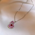 Silver-tone gourd necklace with synthetic ruby, white zircon, and pink crystals - Silver Purple Pave Style