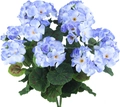Detailed view of blue silk geranium bunch with textured green leaves on white background - 14 Inch Style / Blue