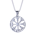 Detail of silver Viking Vegvisir compass pendant in polished stainless steel - Shiny Silver Vegvisir Style (A0213)