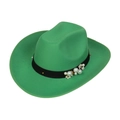 Chapeau de cowboy vert en feutre de laine avec ruban noir et perles blanches - Pearl & Flower Band / 105-Green