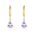 Golden huggie hoop earrings featuring a purple pear-cut zircon teardrop pendant charm - Gold Color Changing Blue