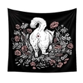 Detailed close-up of a black tapestry with artistic white cat and pink floral patterns - 73X95CM (Cross-border Brushed) / QY156-4 Floral White Cat