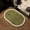 Olive green and beige oval diatom mud bath mat with minimalist floral line art - Soft Green Floral - Oval / 40*60cm (2.5mm)