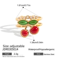 Adjustable double layer stainless steel ring with white zircon and enamel cherry - Cherry Double-Layer Open Style (JDR0305014)