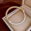 Elegant double-layered gold bracelet with white pearls in a premium jewelry box - 55# Bracelet - Gold - Round Beads (real Gold Plated)