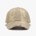 Gorra de béisbol de algodón caqui desgastada con detalles rotos y bordes deshilachados - Talla Única(Ajustable) / Caqui