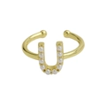 Verstellbarer Ring aus 18k vergoldetem Messing mit Perle und U-förmigem Design - Buchstabe U / Gold