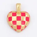 Golden heart pendant with red checkered enamel finish on a polished metal base - ABG2707-Rose Small Heart